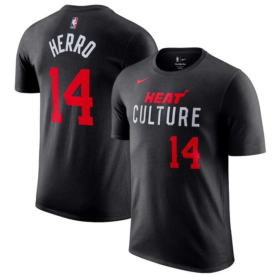 Men's Miami Heat #14 Tyler Herro Black 2023/24 City Edition Name & Number T-Shirt